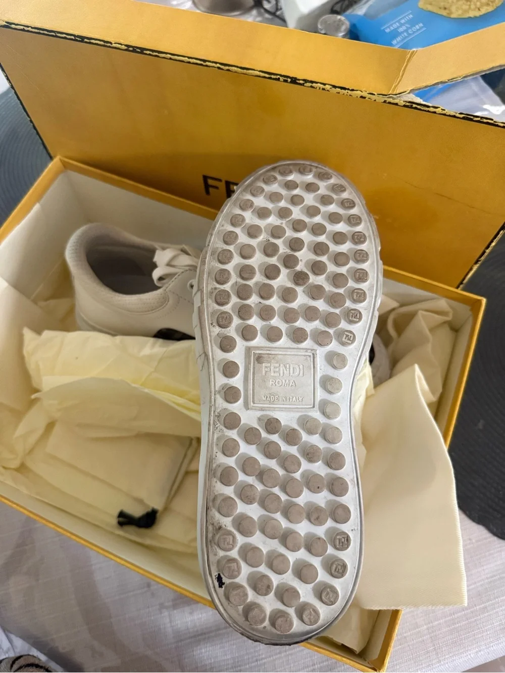 Fendi White & Brown FF Monogram Low-Top Sneakers for Women